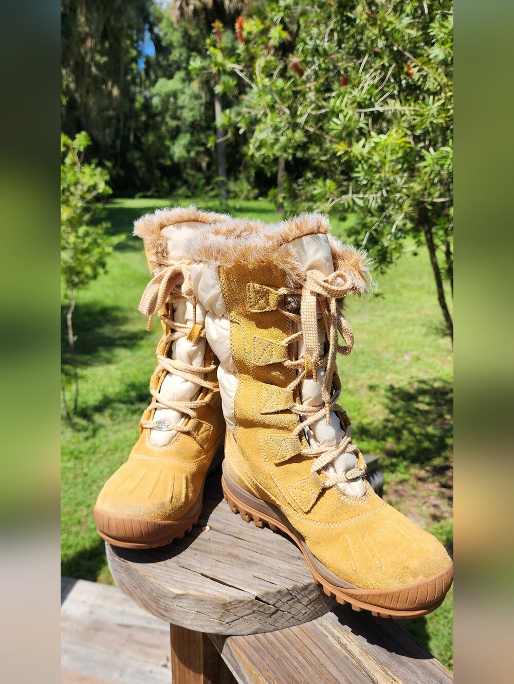 Timberland Tan and Cream Fur-Trim Winter Lace-Up Boots